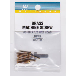 Walthers 947-1136 #0-80 Brass Hex Head Machine Screws 1/2" x .060"  (10)