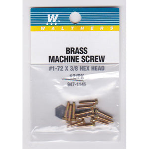 Walthers 947-1145 #1-72 Brass Hex Head Machine Screws 3/8 x .073" (12)
