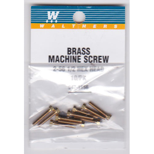 Walthers 947-1156 #2-56 Brass Hex Head Machine Screws 1/2 x .086