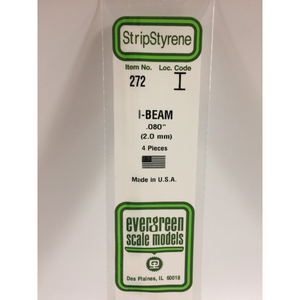 Evergreen 272 Styrene Plastic I Beam 0.080"  2.0mm x 14" (4)