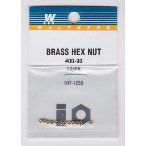 Walthers 947-1250 #00-90 Brass Hex Nuts .040 x 5/64