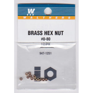 Walthers 947-1251 #0-80 Brass Hex Nuts 0.050 x 3/32" (12)