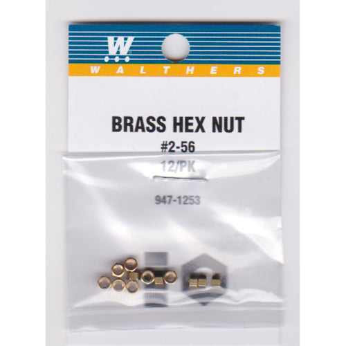 Walthers 947-1253 #2-56 Brass Hex Nuts  .072 x 1/8