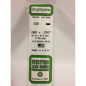 Evergreen 169 Styrene Plastic Strips 0.080"x 0.250"x 14"  (7)