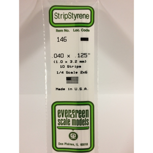 Evergreen 146 Styrene Plastic Strips 0.040"x 0.125"x 14"  (10)