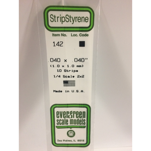 Evergreen 142 Styrene Plastic Strips 0.040"x 0.040" x 14"  (10)