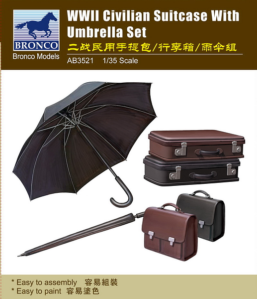 Bronco 1/35 WWII Civilian Suitcases with Umbrella Set AB3521