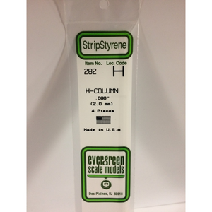 Evergreen 282 Styrene Plastic H Column 0.080" 2.0mm x 14" (4)