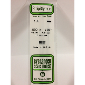 Evergreen 138 Styrene Plastic Strips 0.030"x 0.188" x 14"  (10)