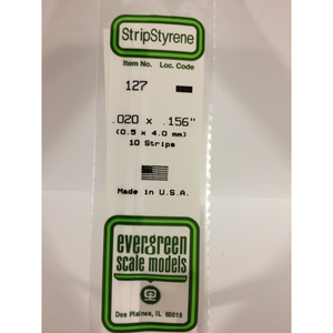 Evergreen 127 Styrene Plastic Strips 0.020"x 0.156" x 14"  (10)