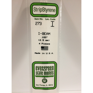 Evergreen 273 Styrene Plastic I Beam 0.100"  2.5mm x 14" (4)