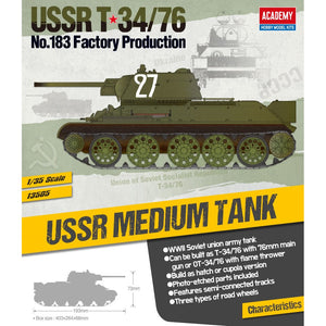 Academy 1/35 USSR T-34/76 No.183 Factory Production (r) Tank 13505