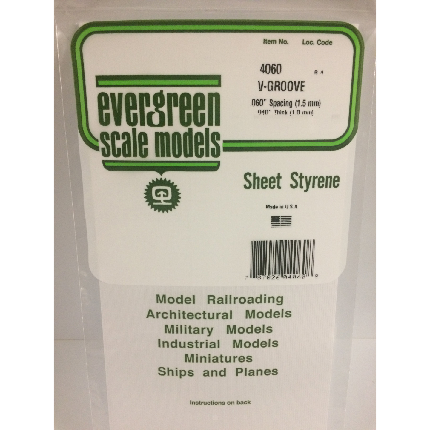 Evergreen 4060 Styrene Plastic V-Groove 0.060