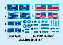 Load image into Gallery viewer, HobbyBoss 1/350 USS Arizona BB-39 (1941) 86501'