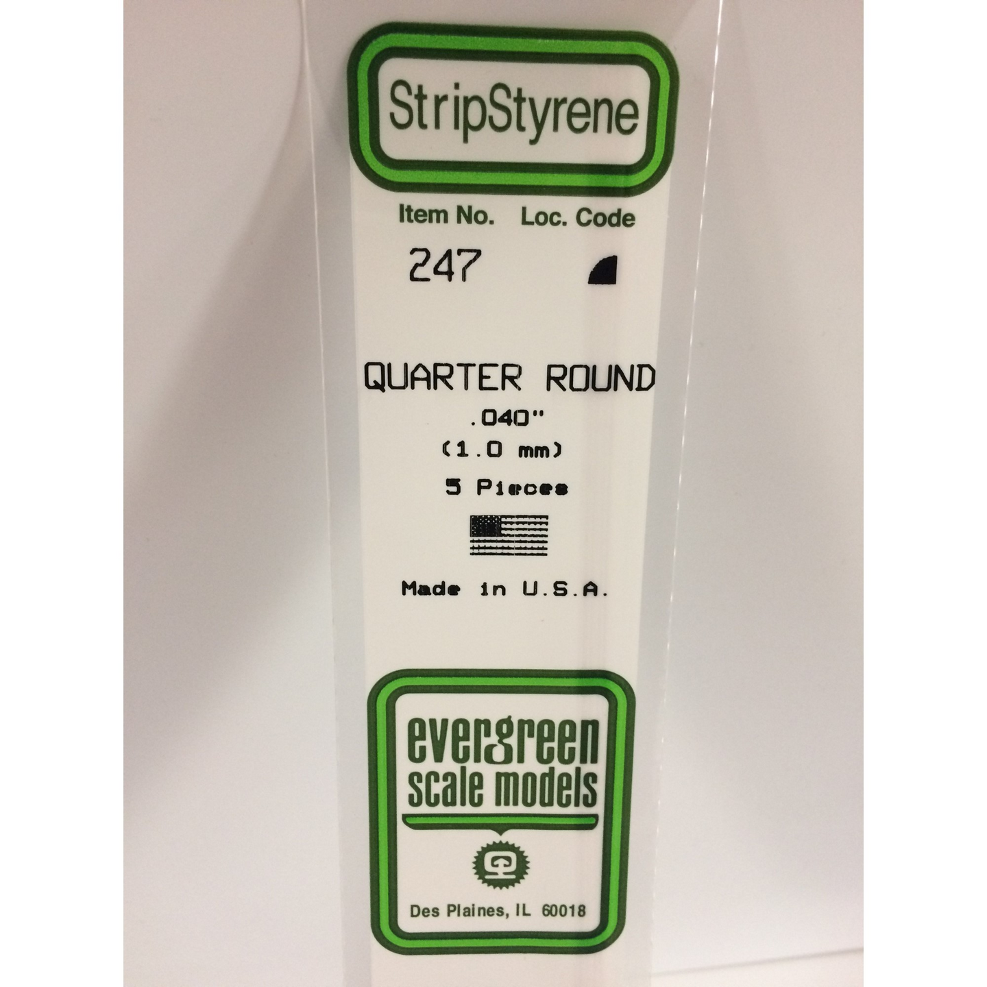 Evergreen 247 Styrene Plastic Quarter Round 0.040