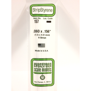 Evergreen 157 Styrene Plastic Strips 0.060"x 0.156"x 14"  (9)