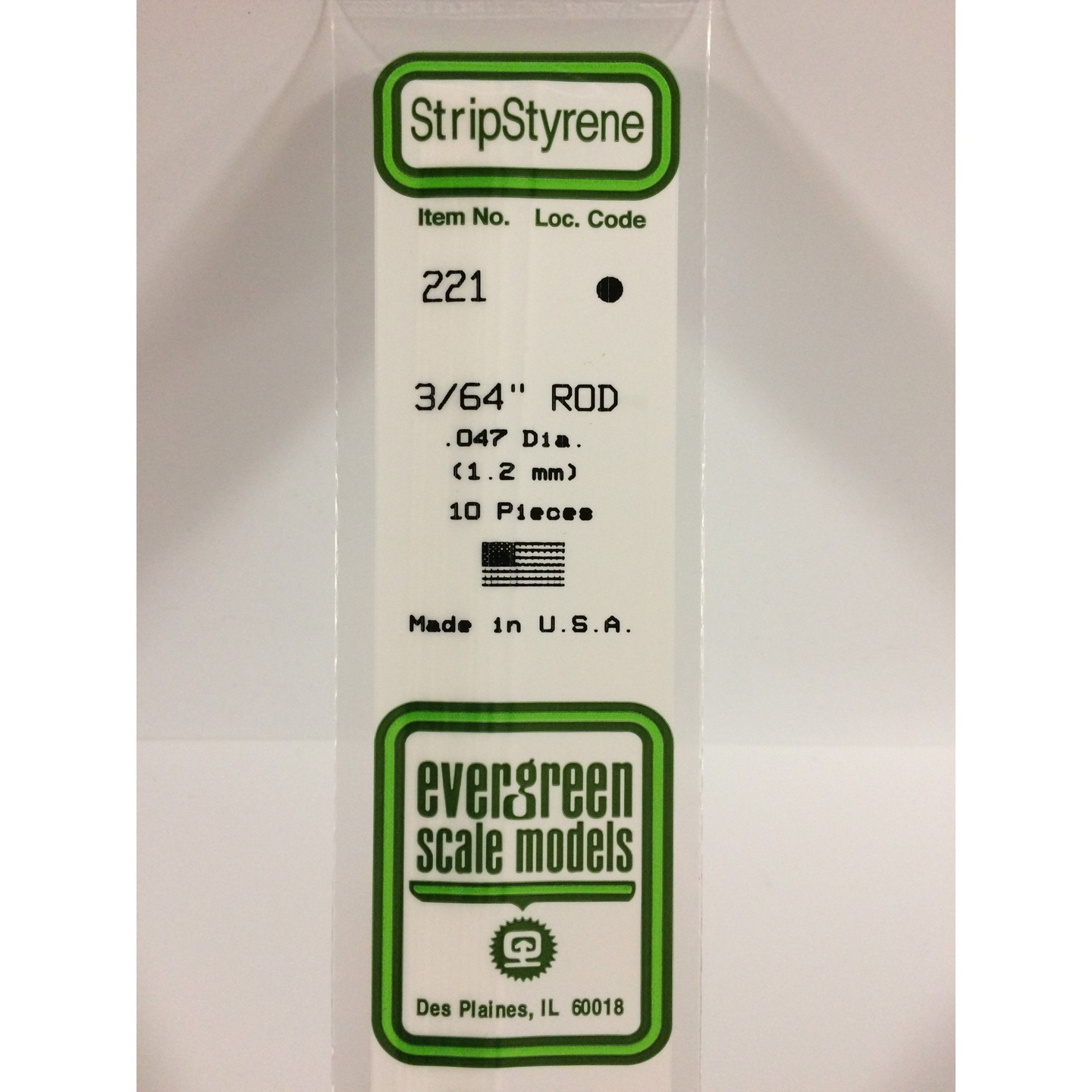 Evergreen 221 Styrene Plastic Rod 3/64
