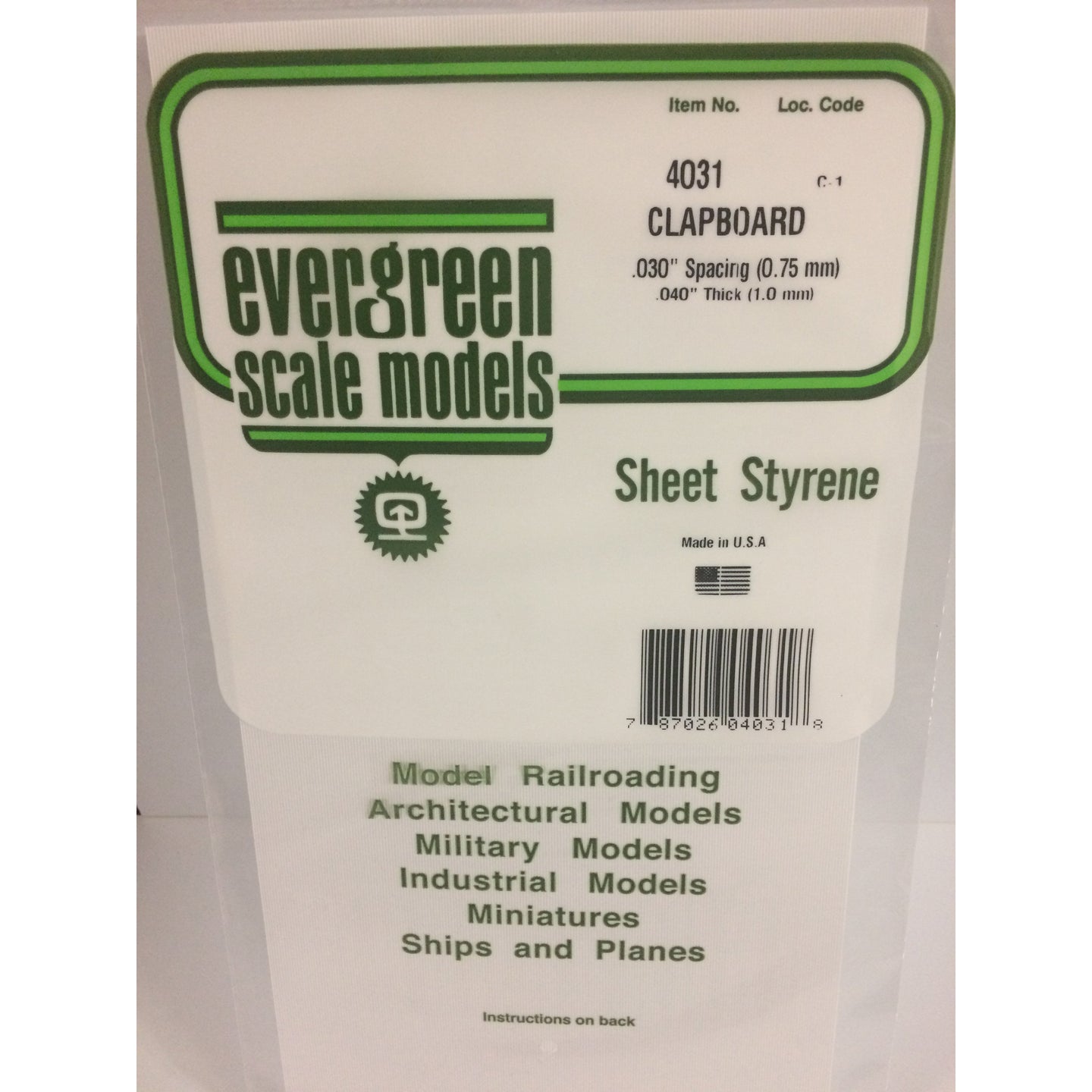 Evergreen 4031 Styrene Plastic Clapboard 0.030 Spacing 0.040
