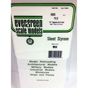 Evergreen 4505 Styrene Plastic Square Tile 1/4" Squares 0.040"x 12"x 6" (1)