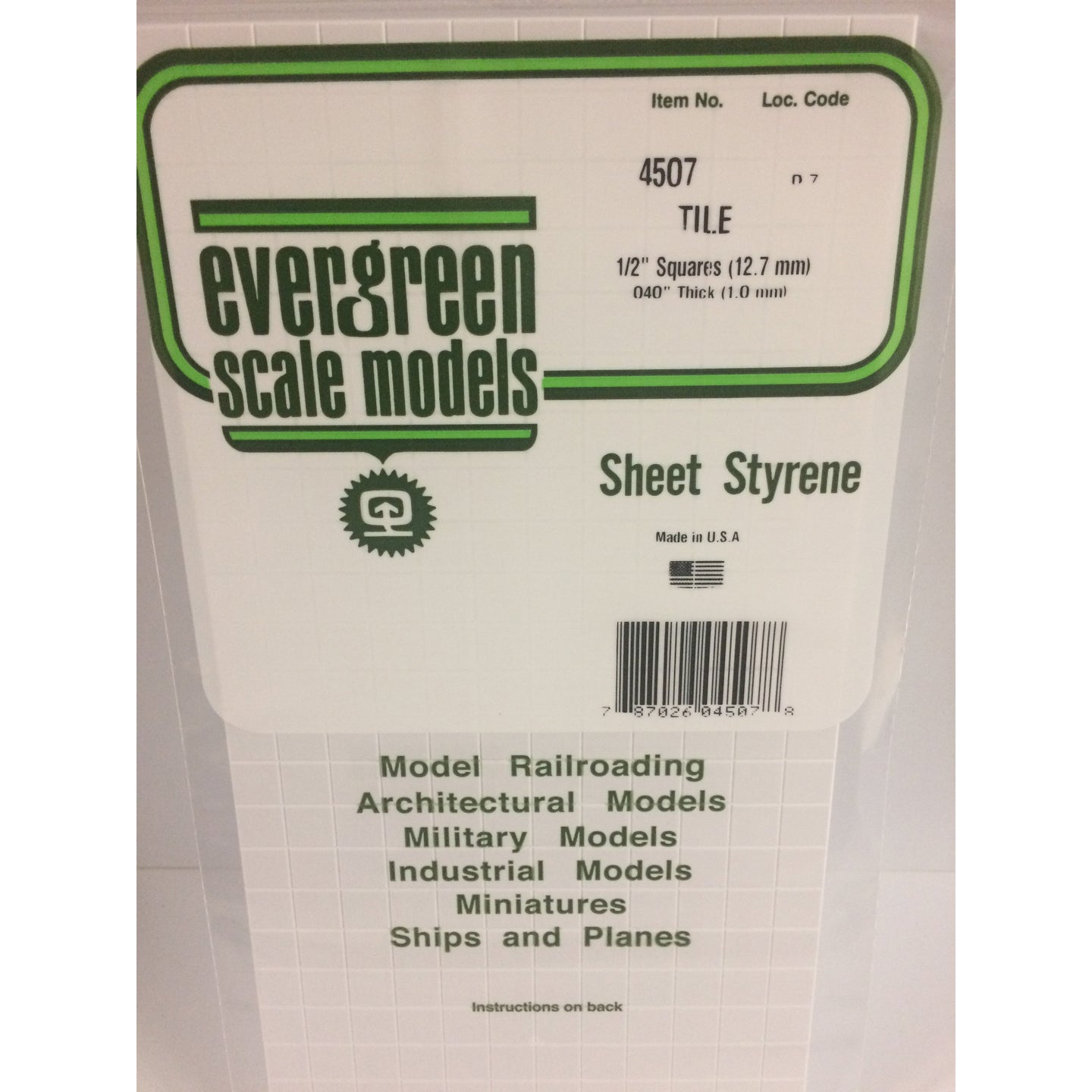 Evergreen 4507 Styrene Plastic Square Tile 1/2