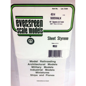 Evergreen 4514 Styrene Plastic Sidewalk 1/8" Squares 0.040"x 12"x 6" (1)