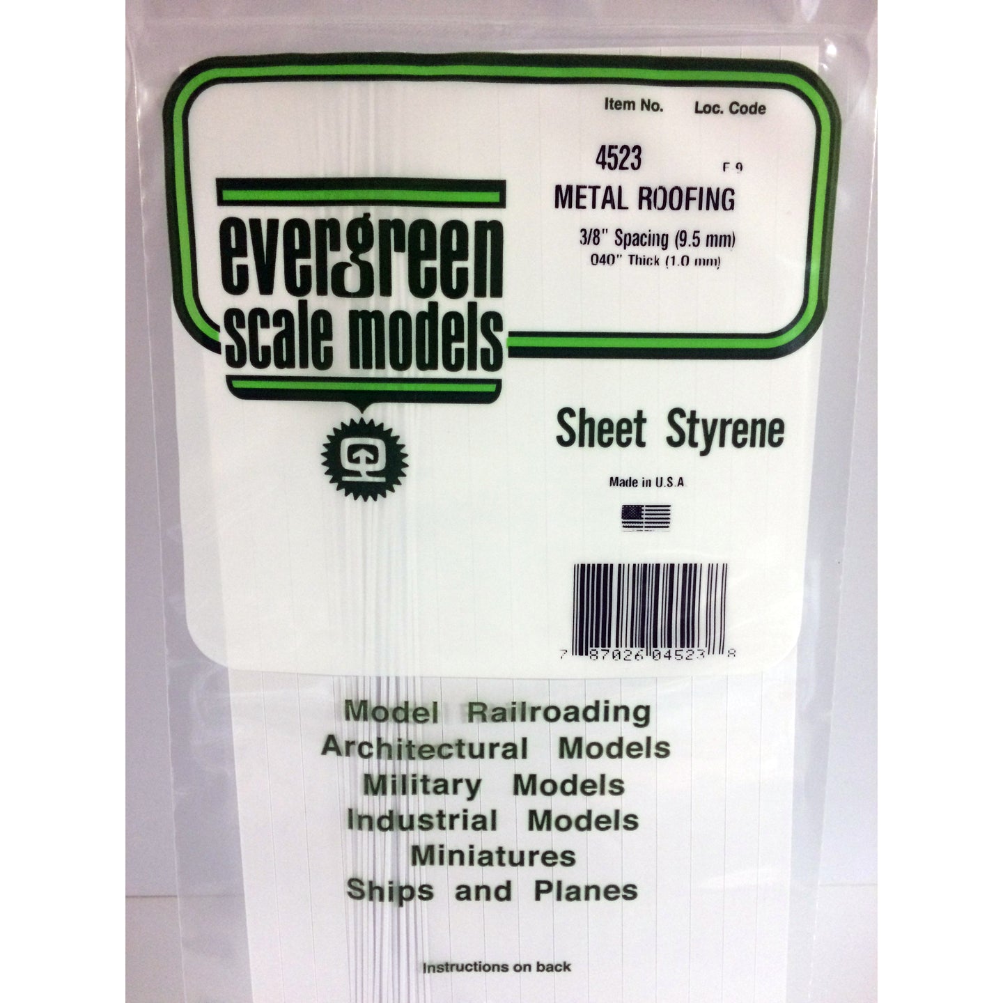 Evergreen 4523 Styrene Plastic Metal Roof 3/8
