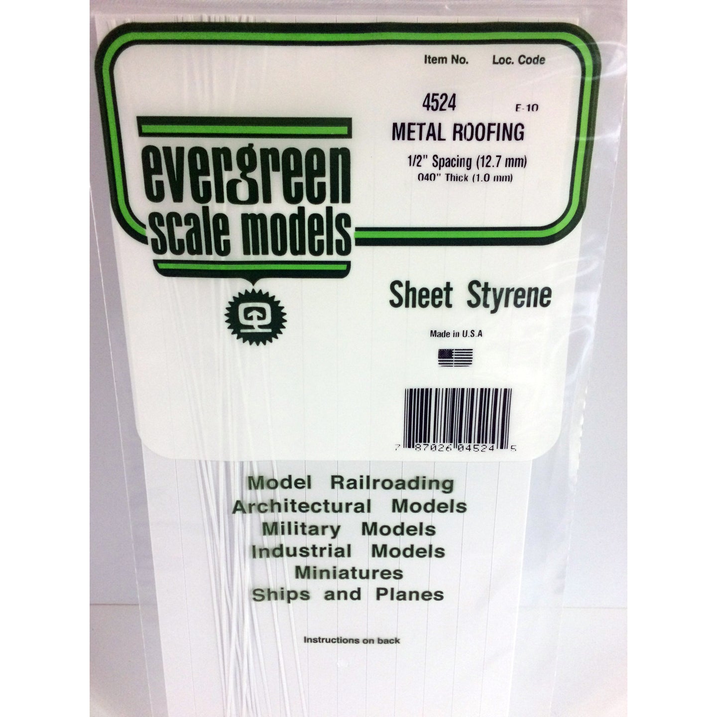 Evergreen 4524 Styrene Plastic Metal Roof 1/2