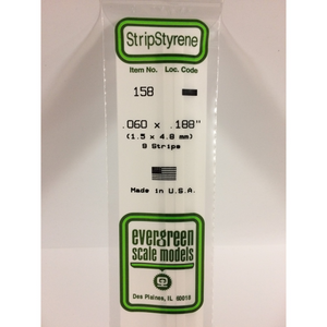 Evergreen 158 Styrene Plastic Strips 0.060"x 0.188"x 14"  (9)