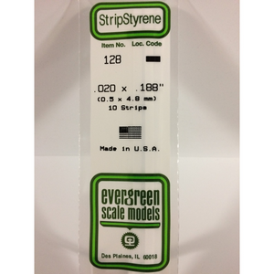 Evergreen 128 Styrene Plastic Strips 0.020"x 0.188" x 14" (10)