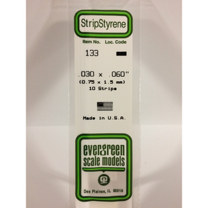 Evergreen 133 Styrene Plastic Strips 0.030"x 0.060" x 14"  (10)