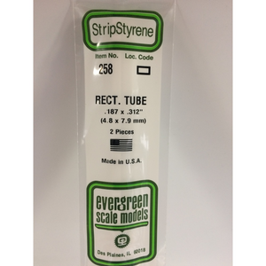 Evergreen 258 Styrene Plastic Rectangular Tube 0.187"x 0.312" x 14" (2)