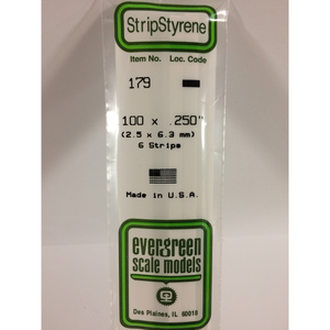 Evergreen 179 Styrene Plastic Strips 0.100"x 0.250"x 14"  (6)