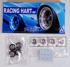 Aoshima 1/24 Rim & Tire Set ( 44) Racing Hart (4H) 14" 05377