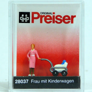 Preiser 1/87 HO Woman w/Baby Carriage 28037