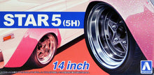 Load image into Gallery viewer, Aoshima 1/24 Rim &amp; Tire Set ( 68) Star 5 (5H) 14&quot; 05439