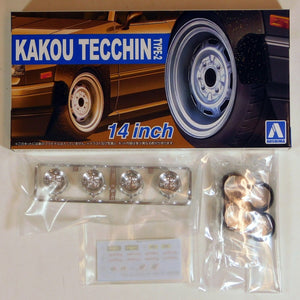 Aoshima 1/24 Rim & Tire Set ( 77) Kakou Tecchin 14" Type 2 05468
