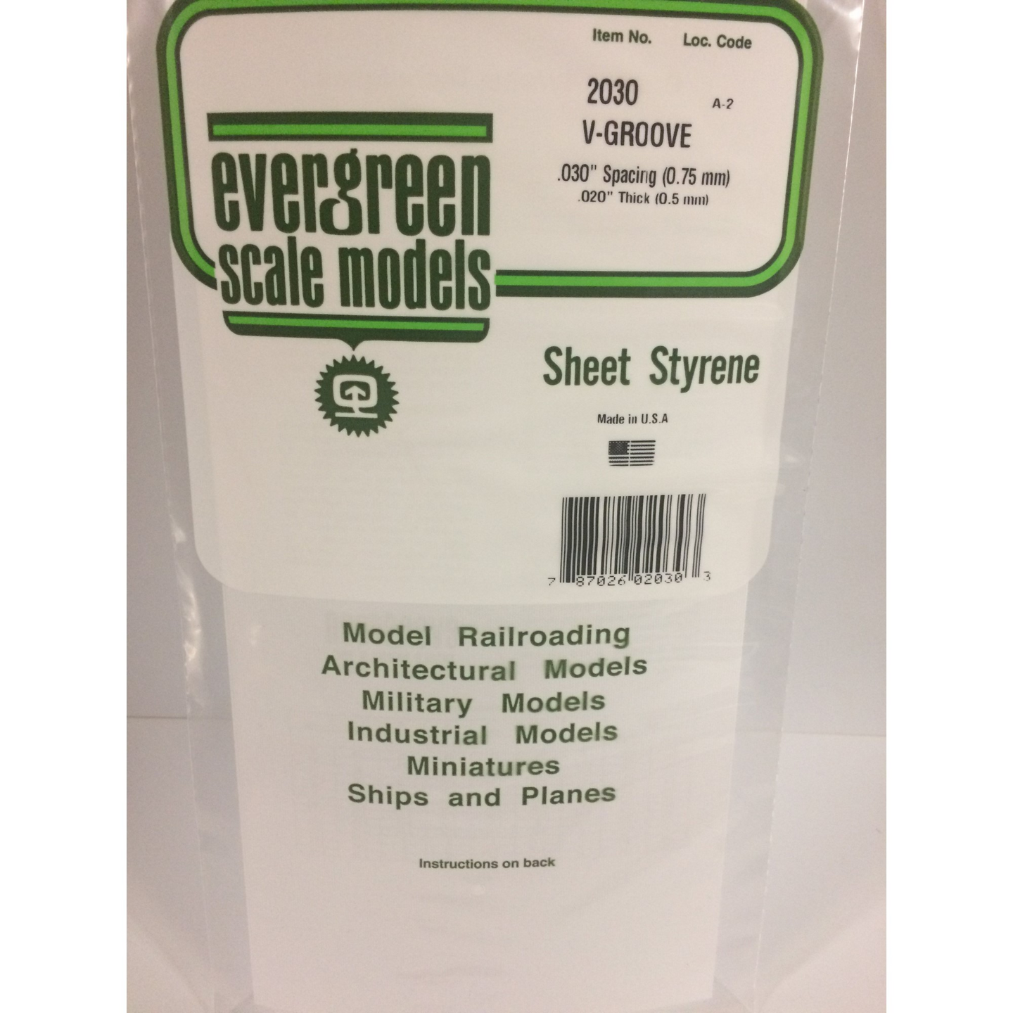 Evergreen 2030 Styrene Plastic V-Groove Styrene Plastic 0.030
