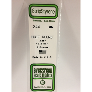 Evergreen 244 Styrene Plastic Half Round 1/8" 0.125" x 14" (3)