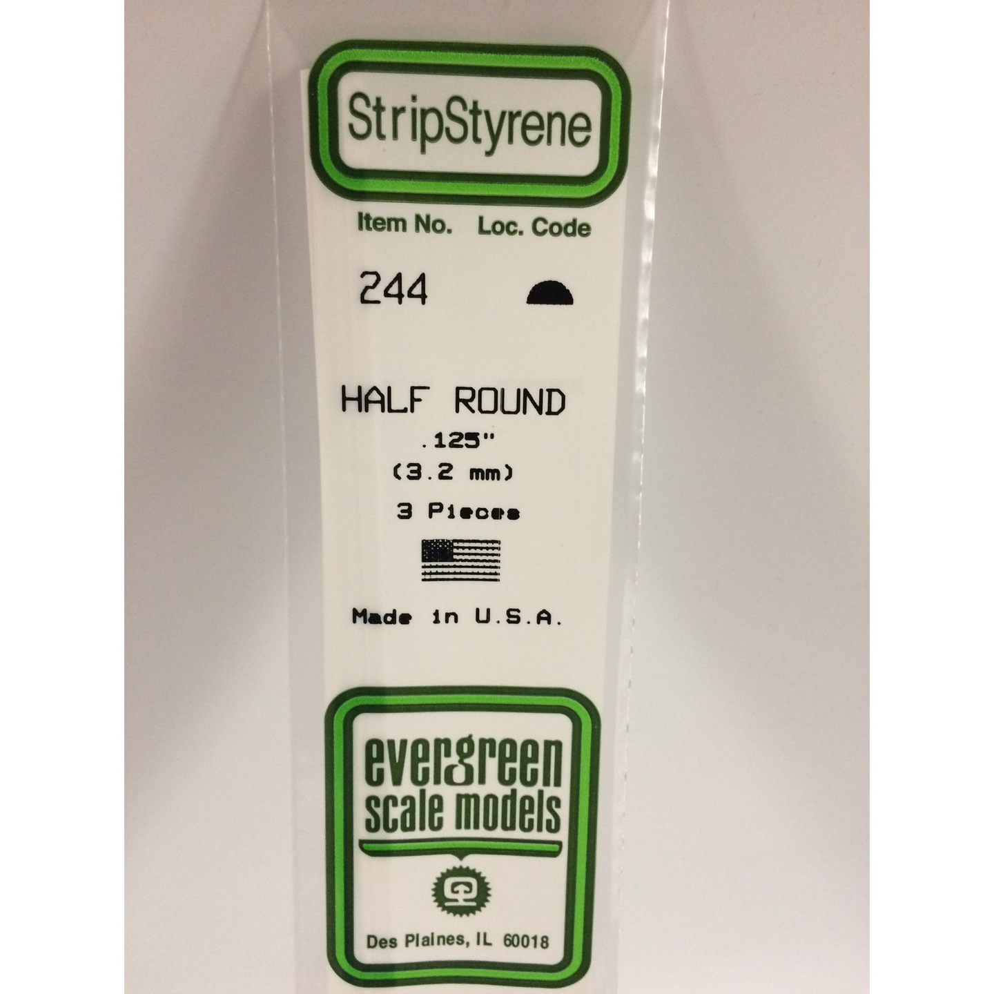 Evergreen 244 Styrene Plastic Half Round 1/8