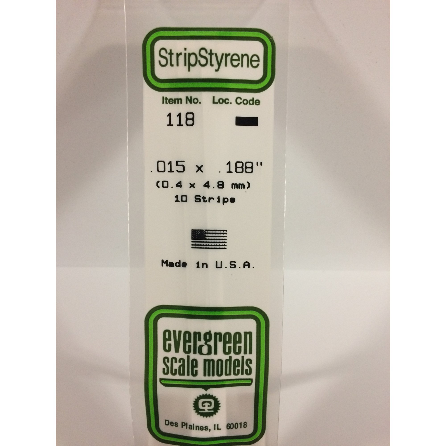 Evergreen 118 Styrene Plastic Strips 0.015