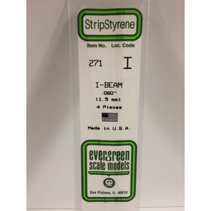 Evergreen 271 Styrene Plastic I Beam 0.060"  1.5mm x 14"(4)