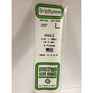 Evergreen 297 Styrene Plastic Angle 0.250"  6.4mm x 14"  (2)