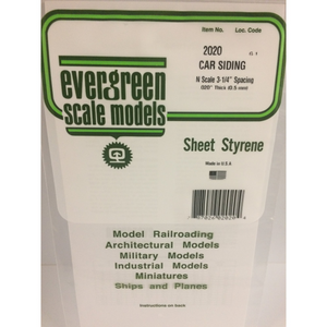 Evergreen 2020 Styrene Plastic Freight Car Siding 0.020"x 12"x 6" N-Scale (1)