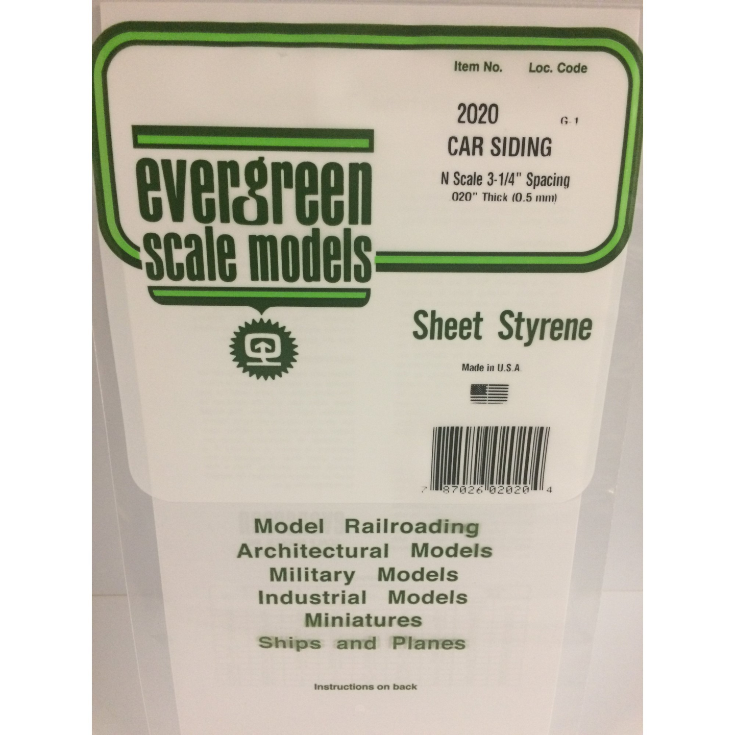 Evergreen 2020 Styrene Plastic Freight Car Siding 0.020