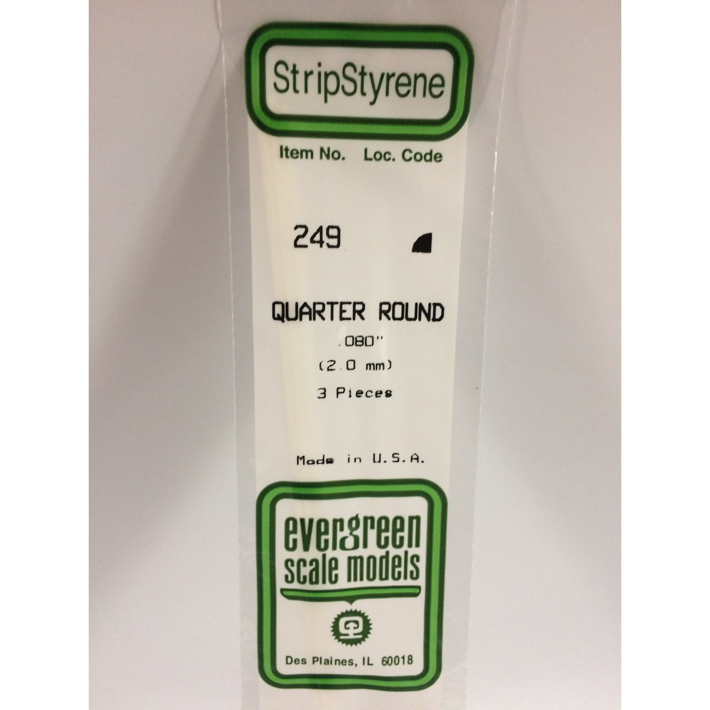 Evergreen 249 Styrene Plastic Quarter Round 0.080