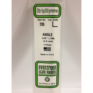 Evergreen 295 Styrene Plastic Angle 0.156"  4.0mm x 14" (3)