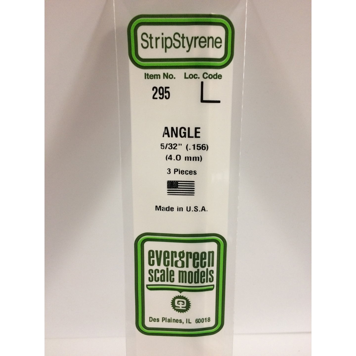Evergreen 295 Styrene Plastic Angle 0.156
