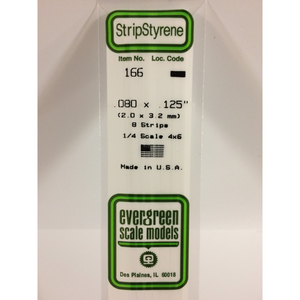Evergreen 166 Styrene Plastic Strips 0.080"x 0.125"x 14"  (8)