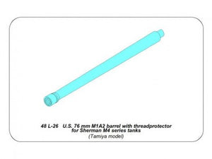 Aber 1/48 US 76mm M1A2 Barrel w/ Thread Protector For Sherman M4 Tanks 48 L-26