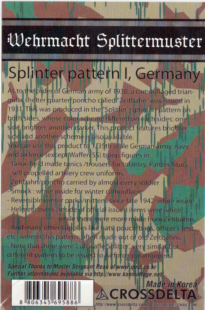 CrossDelta 1/35 German Uniform Pattern Decal Splinter I MIL-35-007 ...